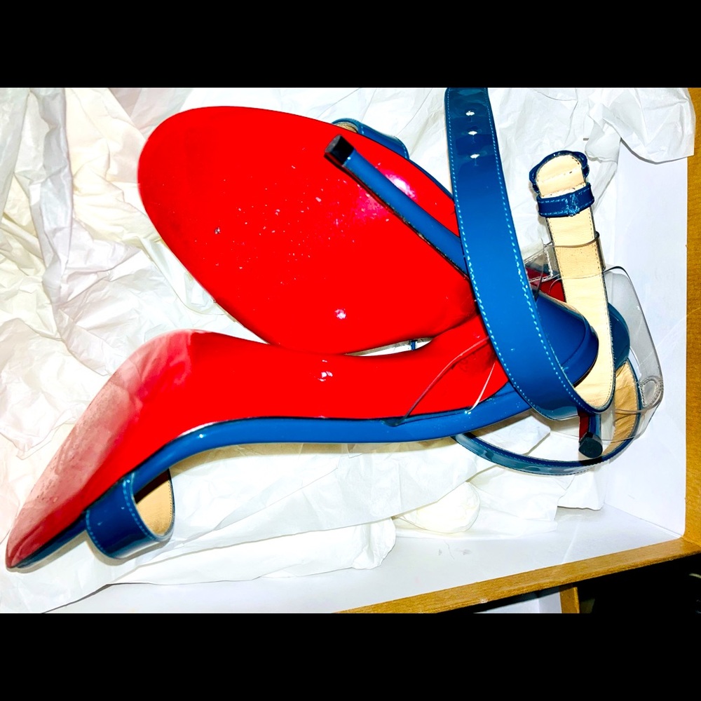 Amazing blue patent Jonathan 100 mm sandals - Picture 9 of 13